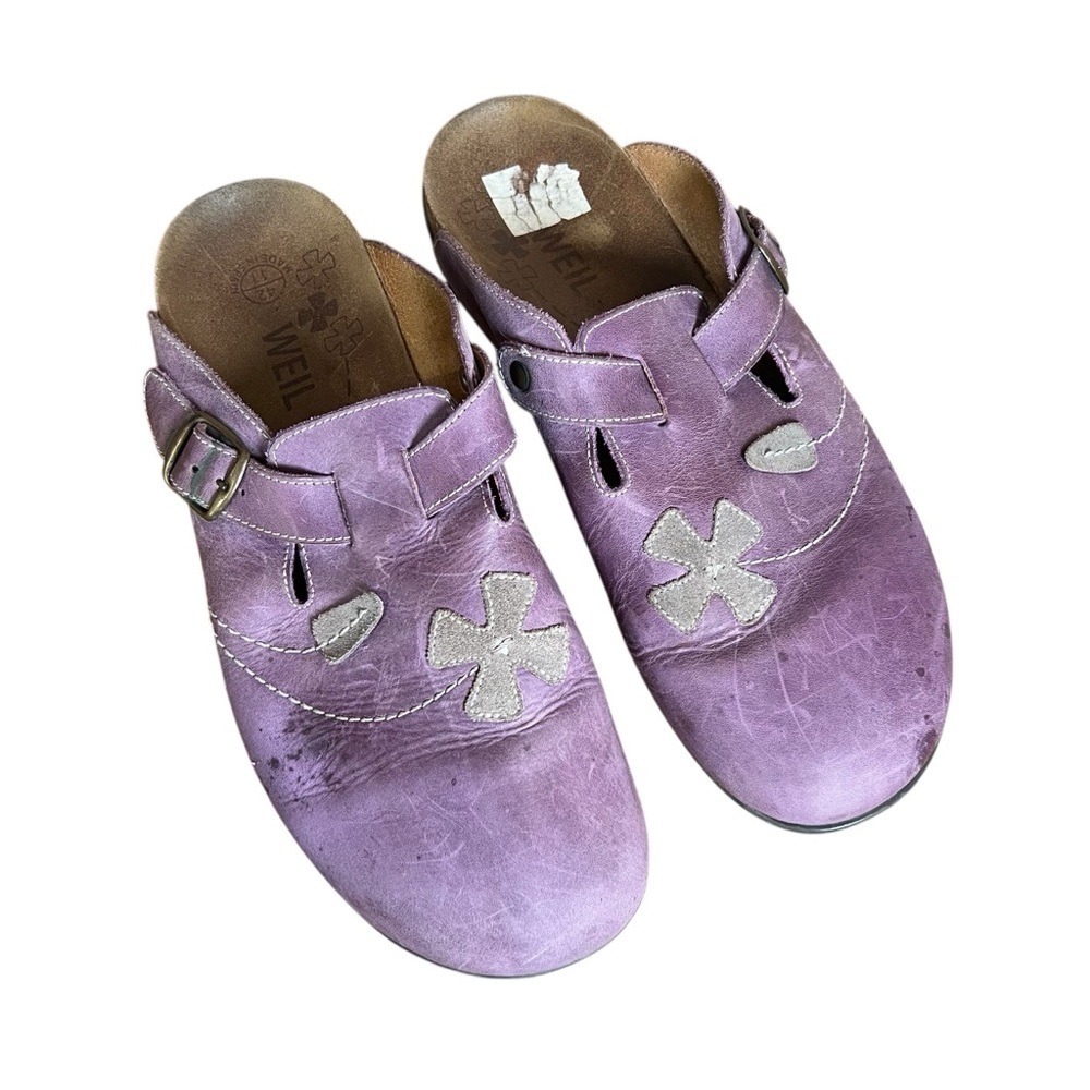 Dr. Andrew Weil Deva Leather Clogs Plum Purple Slip-on Comfort Sandal Sz 11 Boho